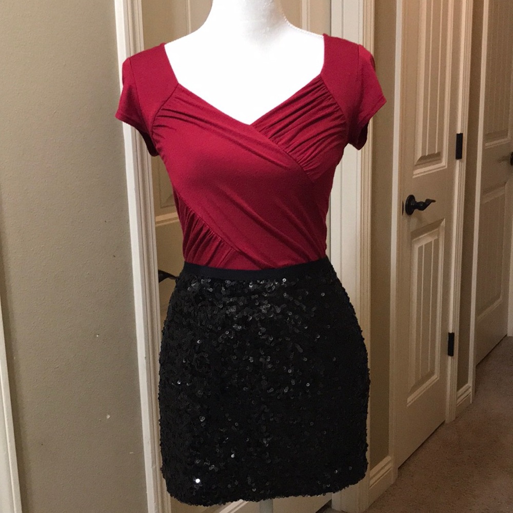 Black sequin mini skirt